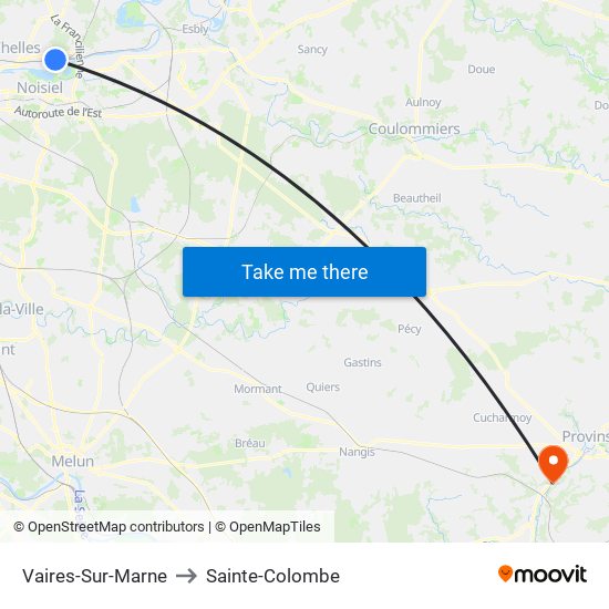 Vaires-Sur-Marne to Sainte-Colombe map