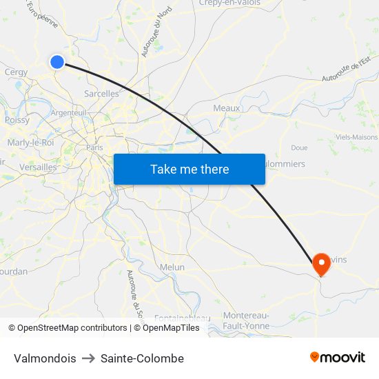 Valmondois to Sainte-Colombe map