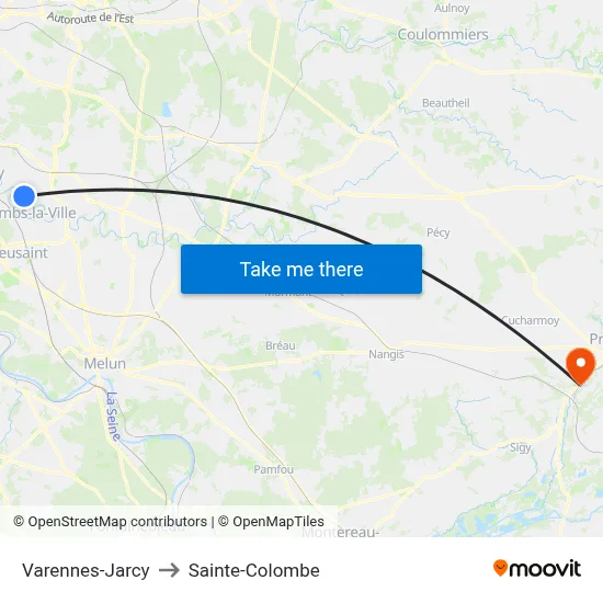 Varennes-Jarcy to Sainte-Colombe map