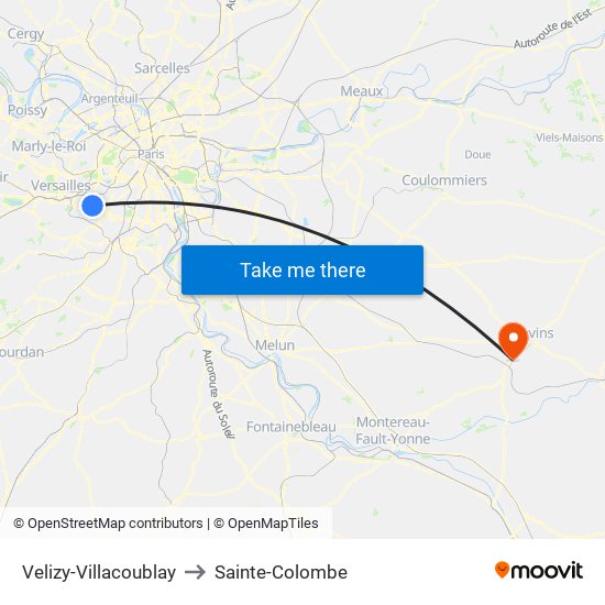 Velizy-Villacoublay to Sainte-Colombe map