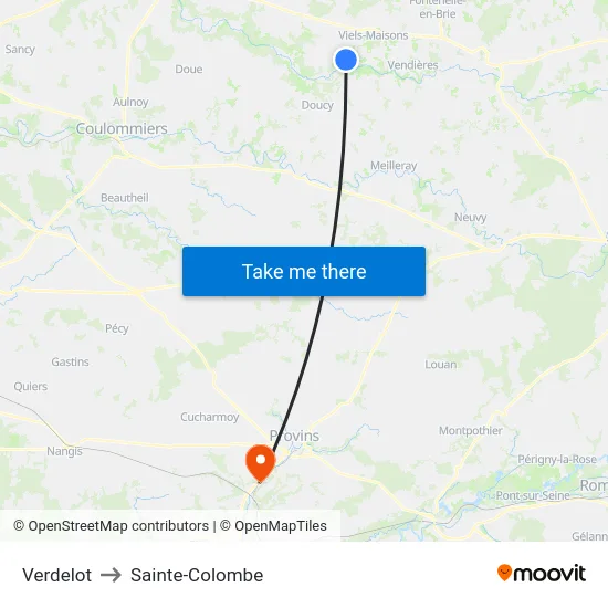 Verdelot to Sainte-Colombe map