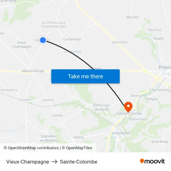 Vieux-Champagne to Sainte-Colombe map