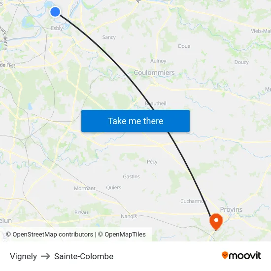 Vignely to Sainte-Colombe map