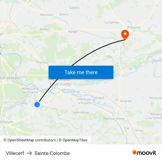 Villecerf to Sainte-Colombe map