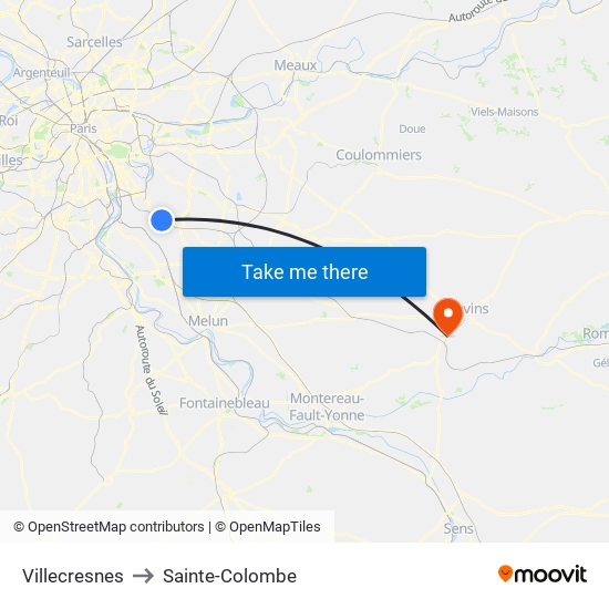 Villecresnes to Sainte-Colombe map