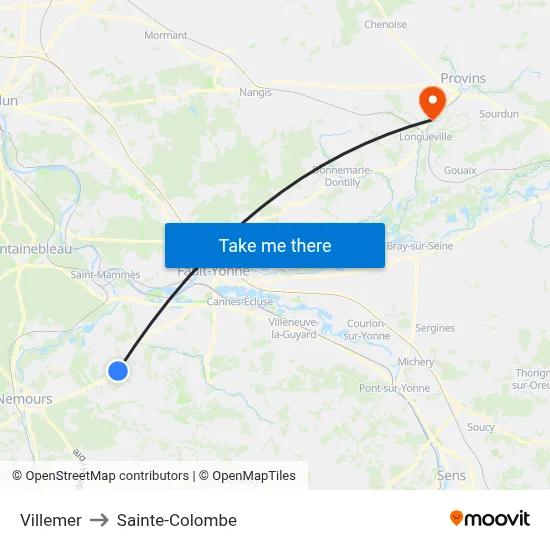 Villemer to Sainte-Colombe map