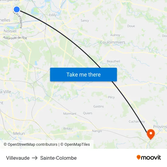 Villevaude to Sainte-Colombe map