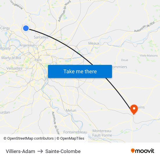 Villiers-Adam to Sainte-Colombe map