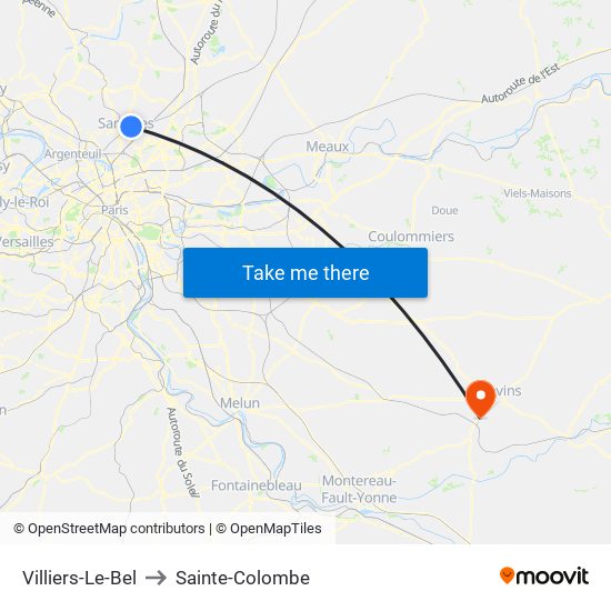 Villiers-Le-Bel to Sainte-Colombe map