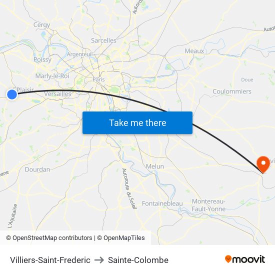 Villiers-Saint-Frederic to Sainte-Colombe map