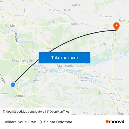 Villiers-Sous-Grez to Sainte-Colombe map