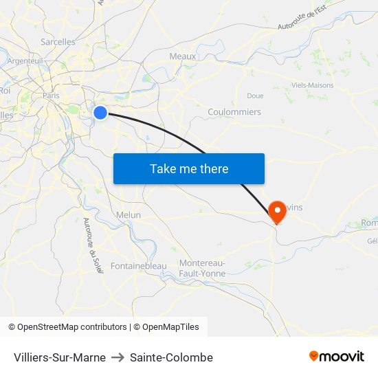 Villiers-Sur-Marne to Sainte-Colombe map