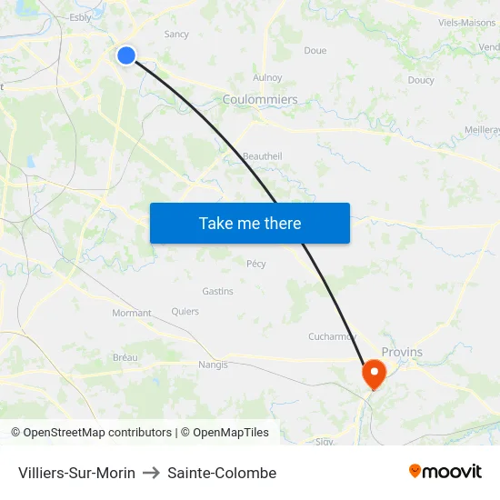 Villiers-Sur-Morin to Sainte-Colombe map