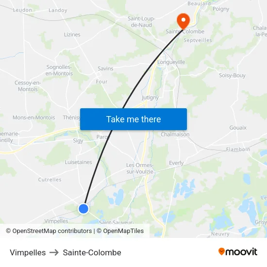 Vimpelles to Sainte-Colombe map