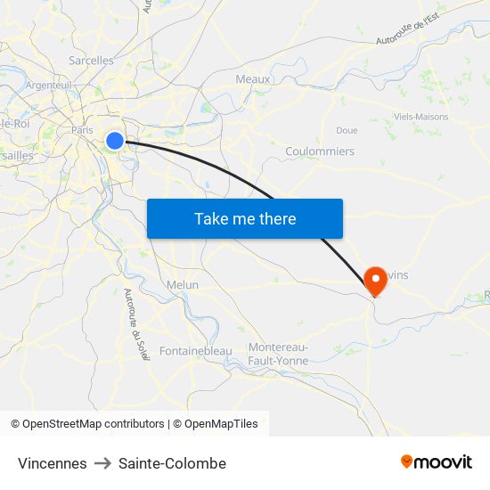 Vincennes to Sainte-Colombe map