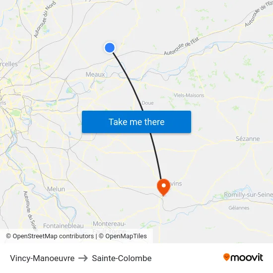 Vincy-Manoeuvre to Sainte-Colombe map
