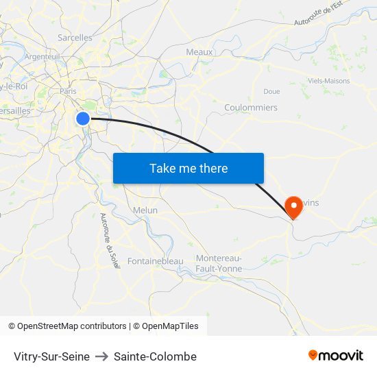 Vitry-Sur-Seine to Sainte-Colombe map