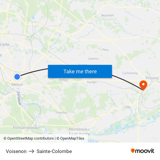 Voisenon to Sainte-Colombe map