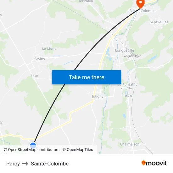 Paroy to Sainte-Colombe map