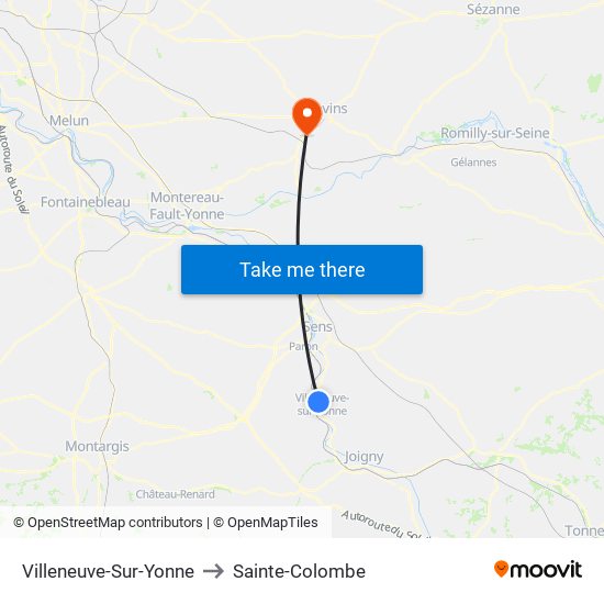 Villeneuve-Sur-Yonne to Sainte-Colombe map