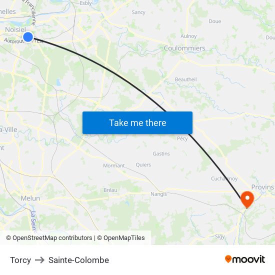 Torcy to Sainte-Colombe map