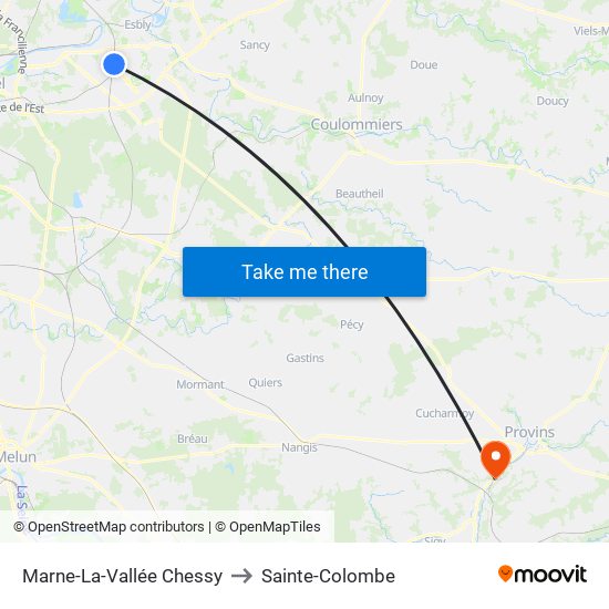 Marne-La-Vallée Chessy to Sainte-Colombe map