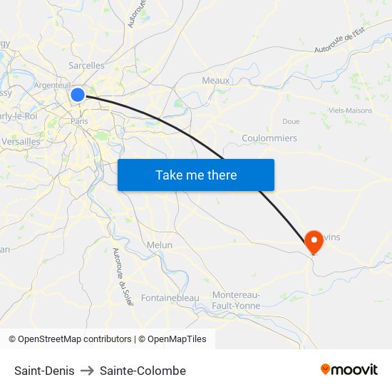Saint-Denis to Sainte-Colombe map