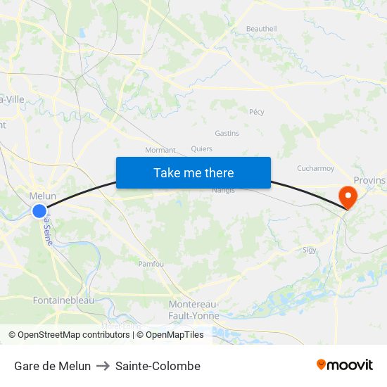 Gare de Melun to Sainte-Colombe map