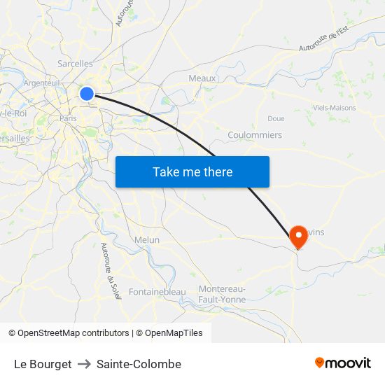 Le Bourget to Sainte-Colombe map