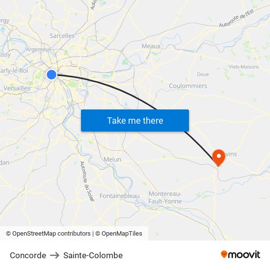 Concorde to Sainte-Colombe map