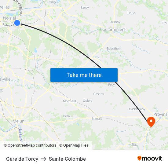 Gare de Torcy to Sainte-Colombe map