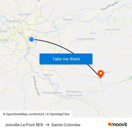 Joinville-Le-Pont RER to Sainte-Colombe map