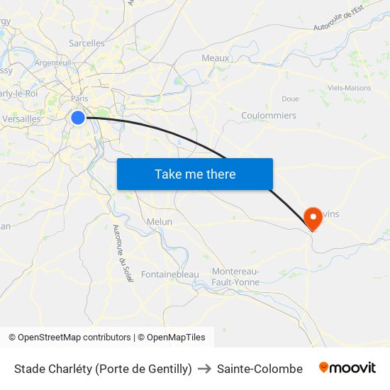 Stade Charléty (Porte de Gentilly) to Sainte-Colombe map