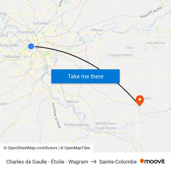 Charles de Gaulle - Étoile - Wagram to Sainte-Colombe map