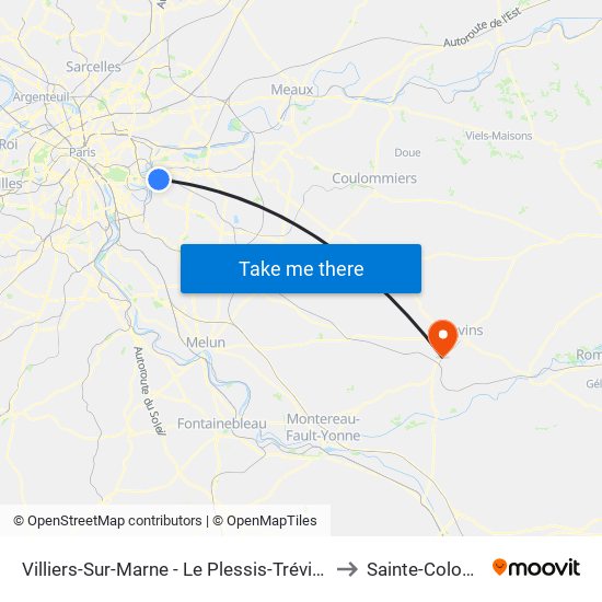 Villiers-Sur-Marne - Le Plessis-Trévise RER to Sainte-Colombe map