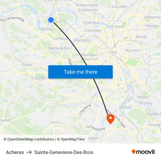 Acheres to Sainte-Genevieve-Des-Bois map