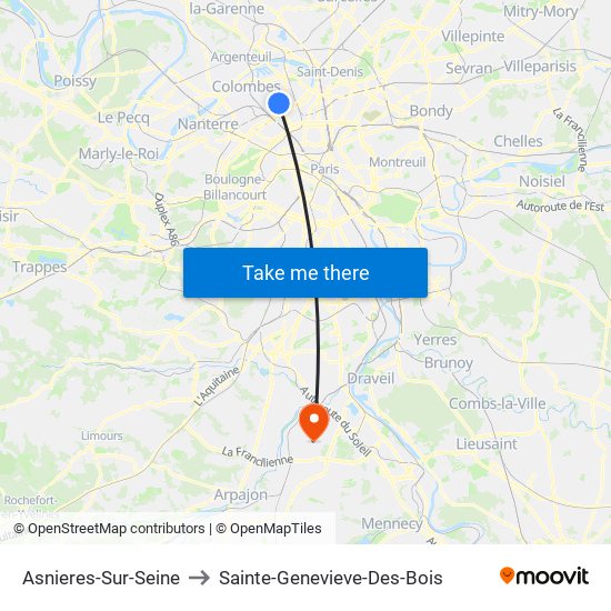 Asnieres-Sur-Seine to Sainte-Genevieve-Des-Bois map