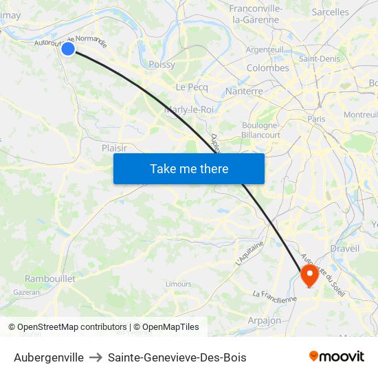 Aubergenville to Sainte-Genevieve-Des-Bois map