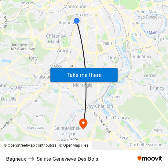 Bagneux to Sainte-Genevieve-Des-Bois map