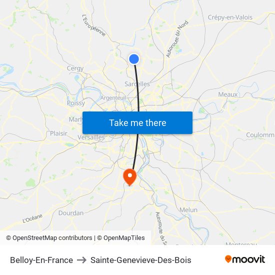Belloy-En-France to Sainte-Genevieve-Des-Bois map