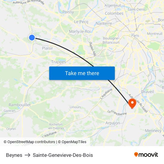 Beynes to Sainte-Genevieve-Des-Bois map