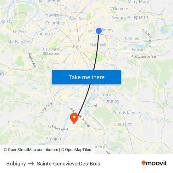 Bobigny to Sainte-Genevieve-Des-Bois map