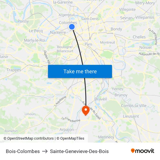 Bois-Colombes to Sainte-Genevieve-Des-Bois map