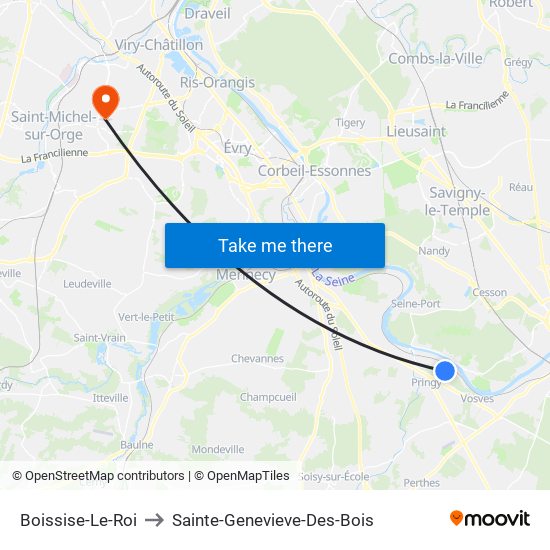 Boissise-Le-Roi to Sainte-Genevieve-Des-Bois map