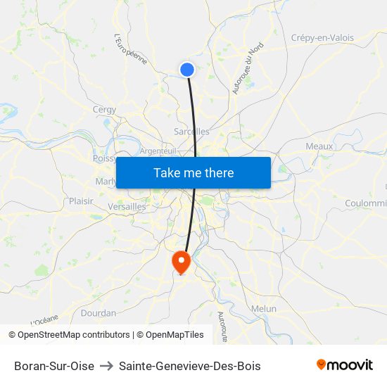 Boran-Sur-Oise to Sainte-Genevieve-Des-Bois map