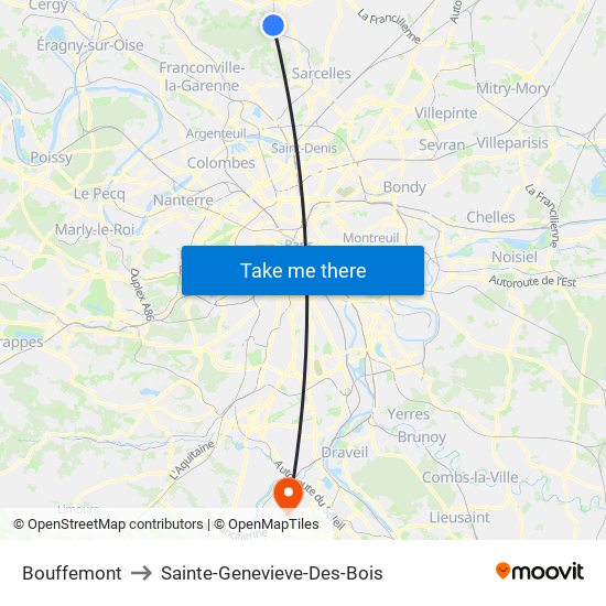 Bouffemont to Sainte-Genevieve-Des-Bois map