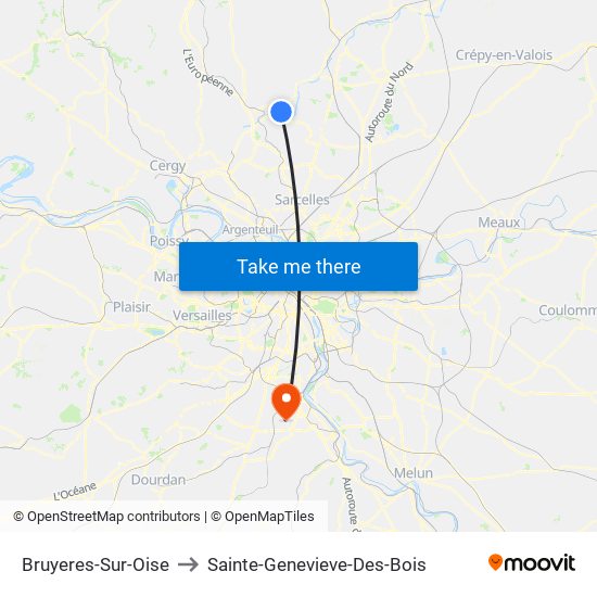 Bruyeres-Sur-Oise to Sainte-Genevieve-Des-Bois map