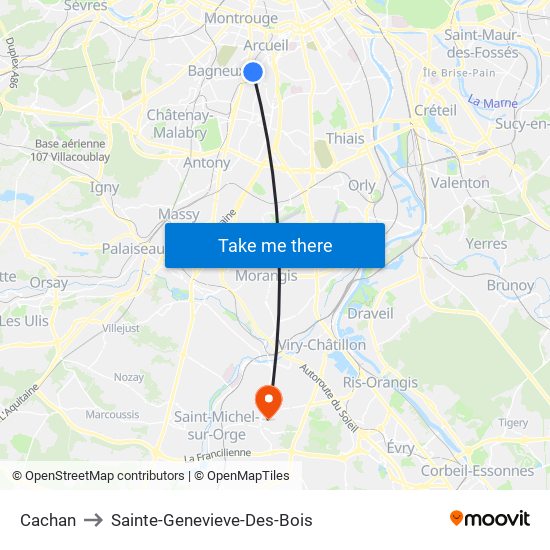 Cachan to Sainte-Genevieve-Des-Bois map