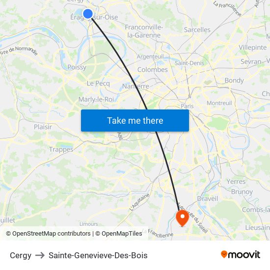 Cergy to Sainte-Genevieve-Des-Bois map