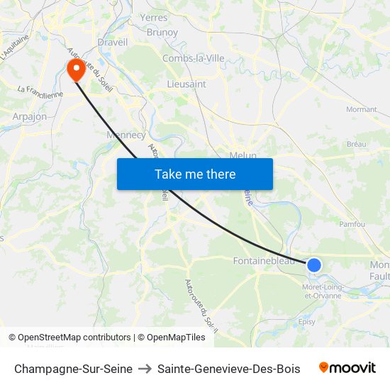 Champagne-Sur-Seine to Sainte-Genevieve-Des-Bois map